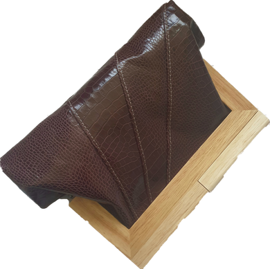 Maroon Croc Embossed Leather And Timber Clutch Moy Tasmania 