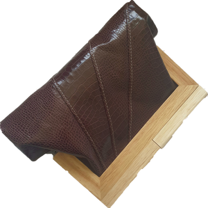 Maroon Croc Embossed Leather And Timber Clutch Moy Tasmania 