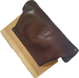 Maroon Croc Embossed Leather And Timber Clutch Moy Tasmania 