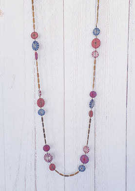 Wooden Disc And Bead Long Necklace Cinnamon Creations 