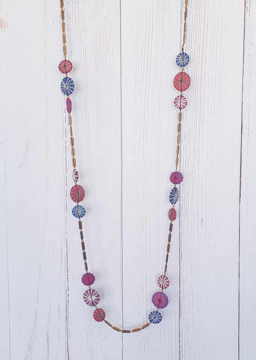 Wooden Disc And Bead Long Necklace Cinnamon Creations 