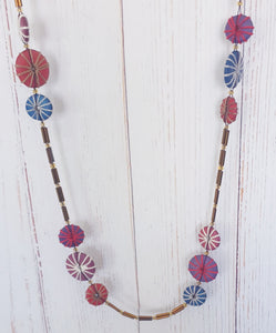 Wooden Disc And Bead Long Necklace Cinnamon Creations 