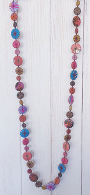 Multi Coloured Round Wooden Disc Long Necklace Cinnamon Creations 