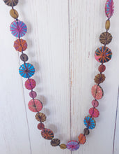 Load image into Gallery viewer, Multi Coloured Round Wooden Disc Long Necklace Cinnamon Creations 
