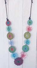 Load image into Gallery viewer, Multi Coloured Wooden Flower Disc Necklace Cinnamon Creations 