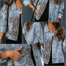 Load image into Gallery viewer, Leopard Trim Denim Jacket Smaibulun 