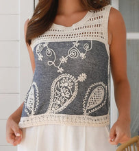 Load image into Gallery viewer, Embroidered And Crochet Lace Look Sleeveless Top Willow The Label 