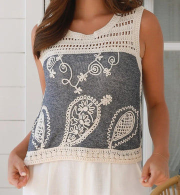 Embroidered And Crochet Lace Look Sleeveless Top Willow The Label 