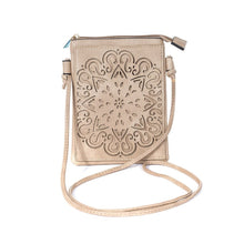 Load image into Gallery viewer, Sand crossbody bag with intricate laser-cut patterns on a white background IVYS