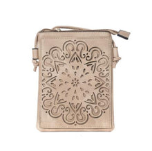Load image into Gallery viewer, Sand crossbody bag with intricate floral pattern on a white background IVYS