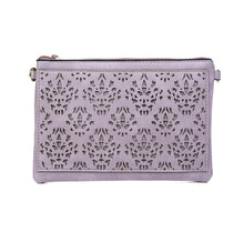 Load image into Gallery viewer, Lilac crossbody bag with intricate laser-cut pattern on a white background IVYS