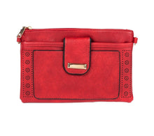 Load image into Gallery viewer, Red clutch bag with geometric design on a white background IVYS