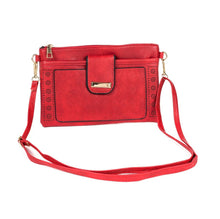 Load image into Gallery viewer, Red handbag with gold accents on a white background IVYS