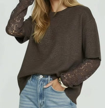 Load image into Gallery viewer, Knit Top WIth Lace Sleeves Miss Marlow