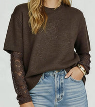 Load image into Gallery viewer, Knit Top With Lace Sleeves Miss Marlow