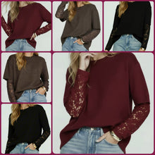 Load image into Gallery viewer, Knit Top With Lace Sleeves Miss Marlow