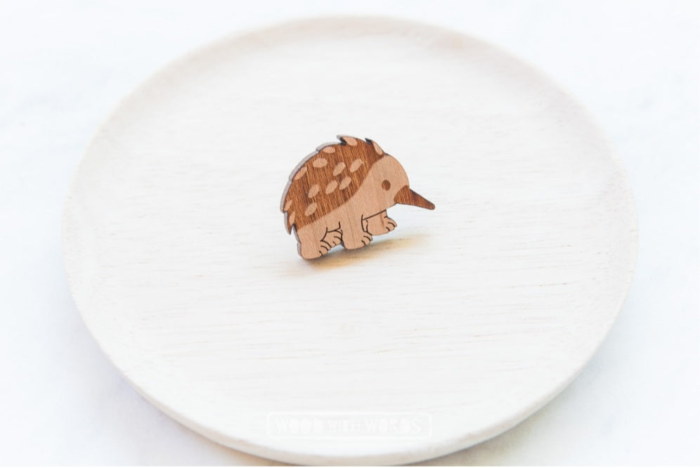 Wood with Words Wooden Pins Echidna