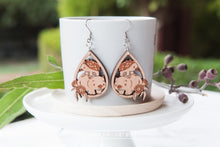 Load image into Gallery viewer, Wood with Words Aussie Wildlife Dangle Earrings WombatEchidna