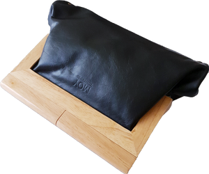 Black Leather And Timber Clutch Moy Tasmania