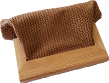 Load image into Gallery viewer, Caramel Cable Knit Leather and Timber Clutch Moy Tasmania