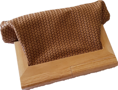 Caramel Cable Knit Leather and Timber Clutch Moy Tasmania