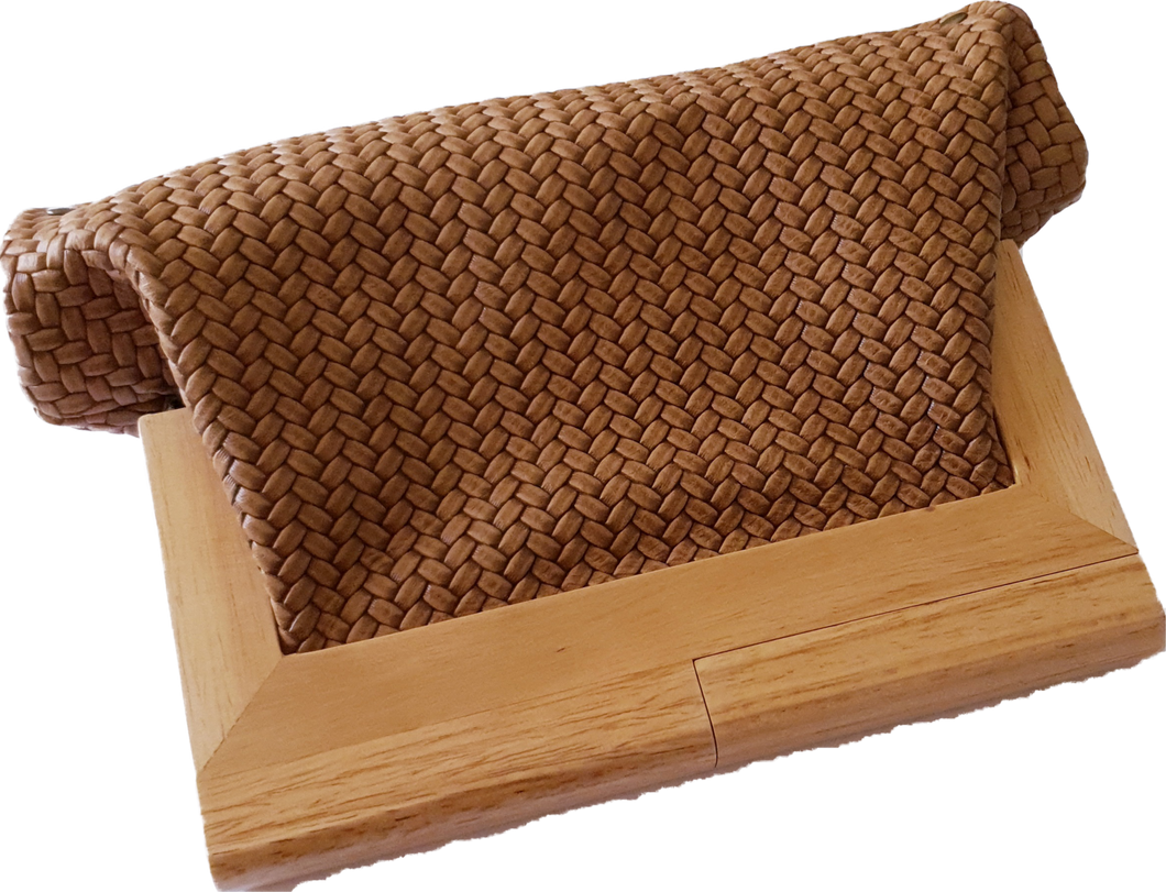 Caramel Cable Knit Leather and Timber Clutch Moy Tasmania
