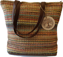 Load image into Gallery viewer, Stripe Straw Tote Bag Naturals Multi