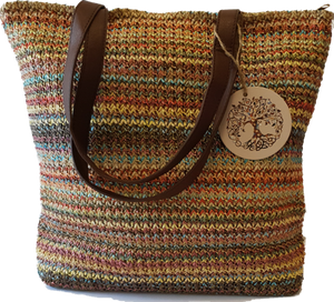 Stripe Straw Tote Bag Naturals Multi