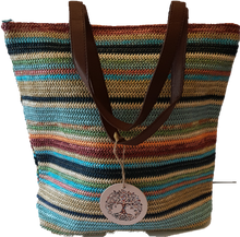 Load image into Gallery viewer, Stripe Straw Tote Bag Blues Multi