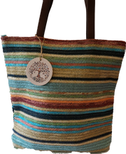 Load image into Gallery viewer, Stripe Straw Tote Bag Blues Multi