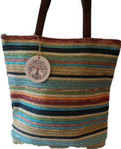 Stripe Straw Tote Bag Blues Multi