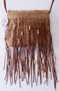 Boho Style Straw Bad With Beaded Fringe Detail
