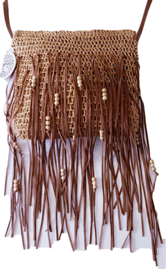 Boho Style Straw Bad With Beaded Fringe Detail