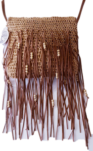 Boho Style Straw Bad With Beaded Fringe Detail