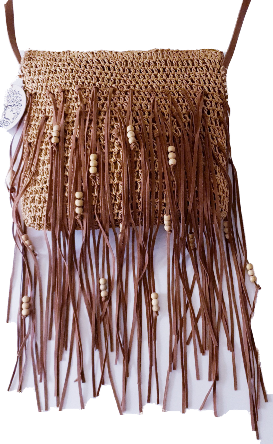 Boho Style Straw Bad With Beaded Fringe Detail