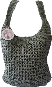 Khaki Green Straw Shoulder Bag