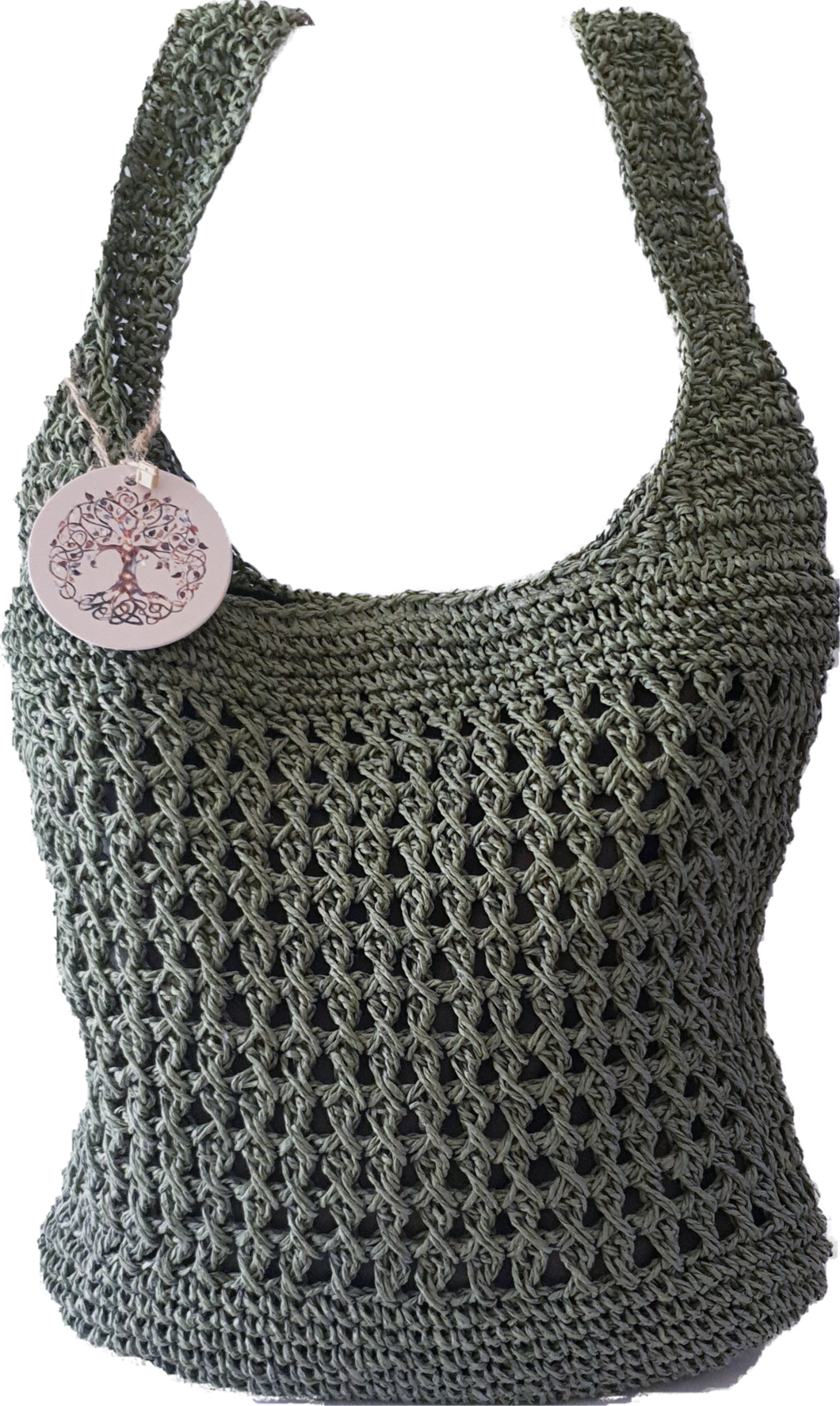 Khaki Green Straw Shoulder Bag