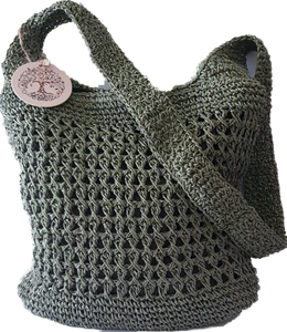 Khaki Green Straw Shoulder Bag
