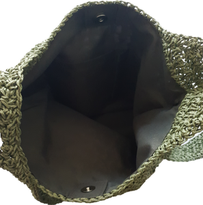 Khaki Green Straw Shoulder Bag