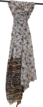 Load image into Gallery viewer, Floral Print Scarf With Mixed  Print Border Ivory