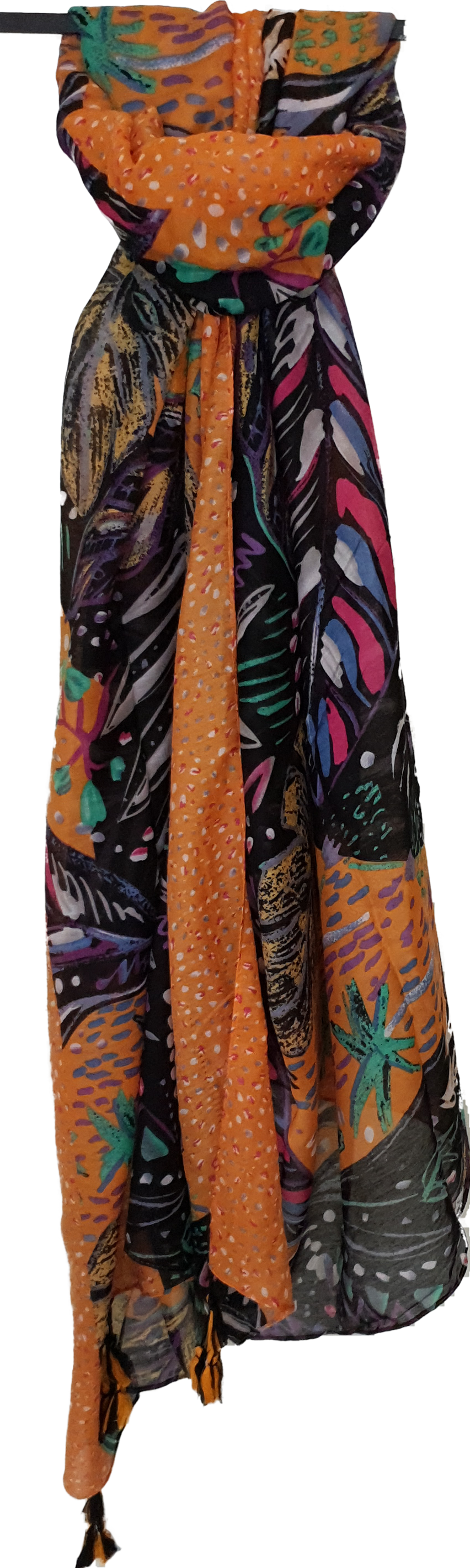 Funky Print Scarf With Tassels