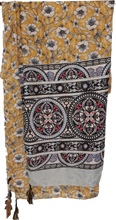 Load image into Gallery viewer, Floral Print Scarf With Mixed  Print Border Mustard