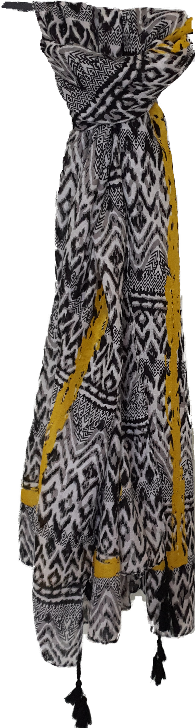 Monochrome Print With Mustard Accent Scarf