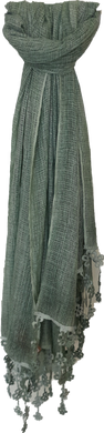 Green Scarf With Flower Fringe Detail