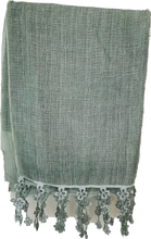 Load image into Gallery viewer, Green Scarf With Flower Fringe Detail