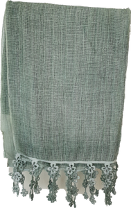 Green Scarf With Flower Fringe Detail
