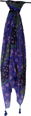 Blue Green Floral Print Scarf