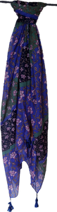 Blue Green Floral Print Scarf