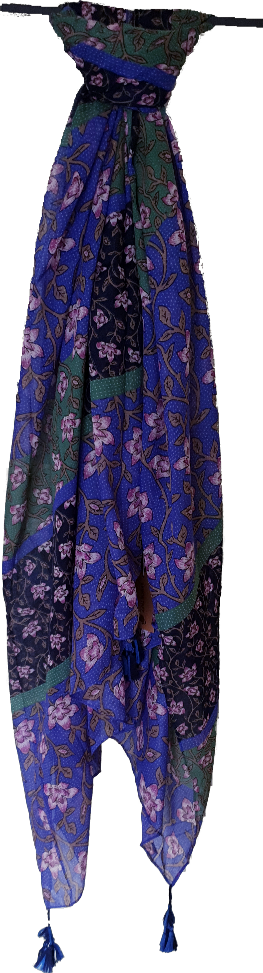 Blue Green Floral Print Scarf