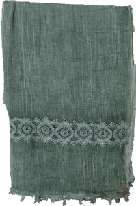 Green Crinkle With Lace Detail Scarf